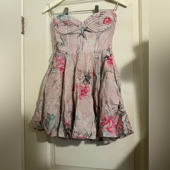 Bardot Dresses & Skirts - Bardot‎ Adeline Mini Strapless Pink Floral Coquette Corset Dress Fairy Feminine